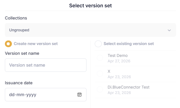 Ungrouped sheets can use a new or existing version set.