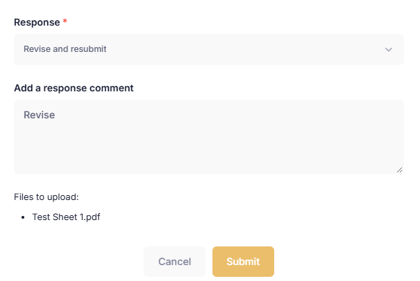 Choose a review response and add the comment accompanying the PDF.