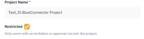 A Studio Project’s edit form includes its name and Restricted setting.